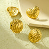 Stainless Steel 18K Gold Electroplated Round Pleated Textured Earrings