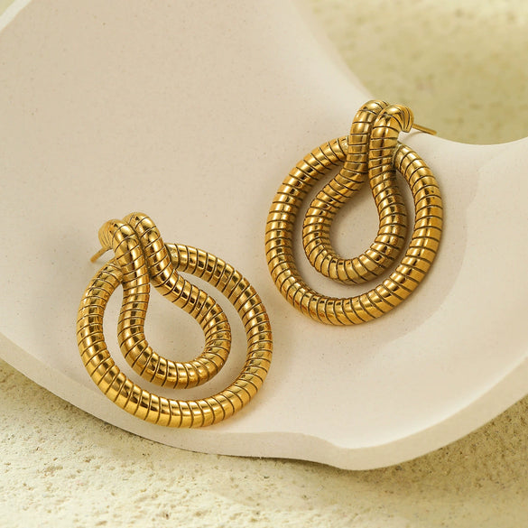 Stainless Steel 18K Gold Electroplated Striped Women's Earrings Retro Style