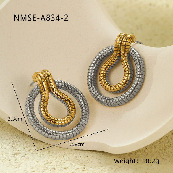 Stainless Steel 18K Gold Electroplated Striped Women's Earrings Retro Style