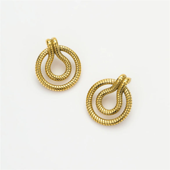 Stainless Steel 18K Gold Electroplated Striped Women's Earrings Retro Style