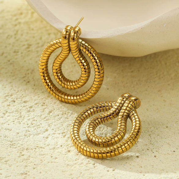 Stainless Steel 18K Gold Electroplated Striped Women's Earrings Retro Style