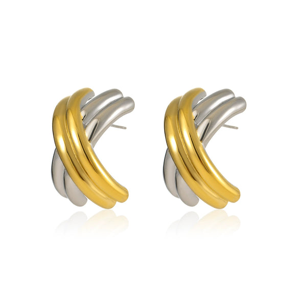 Stainless Steel 18K Gold Electroplated Xshaped Texture Women's Earrings