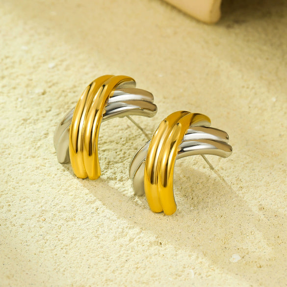 Stainless Steel 18K Gold Electroplated Xshaped Texture Women's Earrings