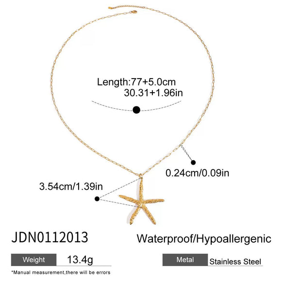 Stainless Steel 18K Gold Electroplating Starfish Ocean Style Women's Earrings Necklace