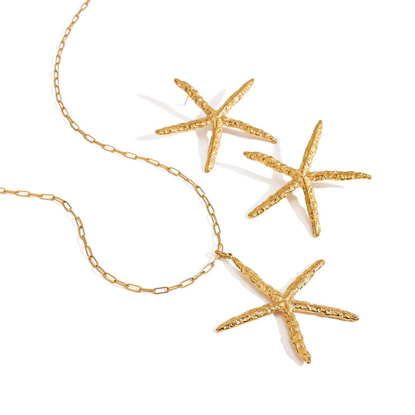 Stainless Steel 18K Gold Electroplating Starfish Ocean Style Women's Earrings Necklace