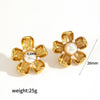 Stainless Steel 18K Gold Flower Geometric Diamond Women's Earrings