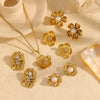 Stainless Steel 18K Gold Flower Geometric Diamond Women's Earrings
