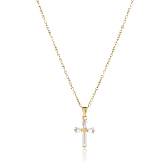 Stainless Steel 18K Gold Geometric Cross Pendant Inlaid With White Zircon Electroplated Women's Clavicle Necklace