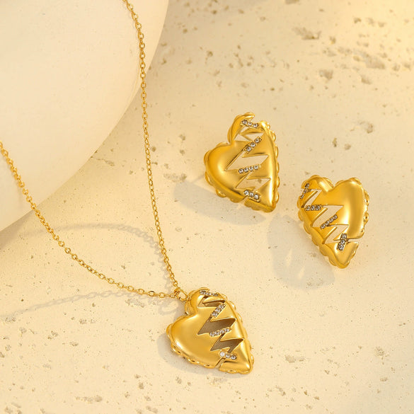 Stainless Steel 18K Gold Geometric Love Design Electroplated Diamond Necklace Fashion Women's Jewelry