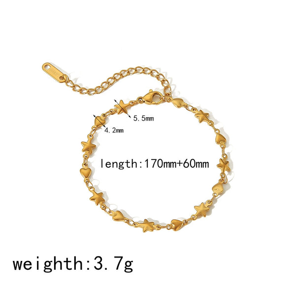 Stainless Steel 18K Gold Handmade Jewelry Accessories Bracelet Chain With Heart And Star Pattern Electroplated