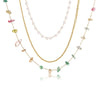 Stainless Steel 18K Gold Plated Clavicle Necklace With Multichain And Pearl Colorful Gravel