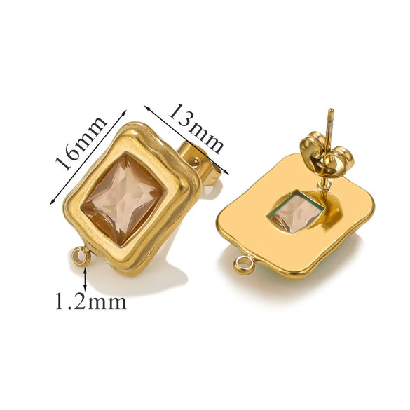 Stainless Steel 18K Gold Plated Electroplated Geometric Square Pendant For Diy Earrings With Inlaid Zircon