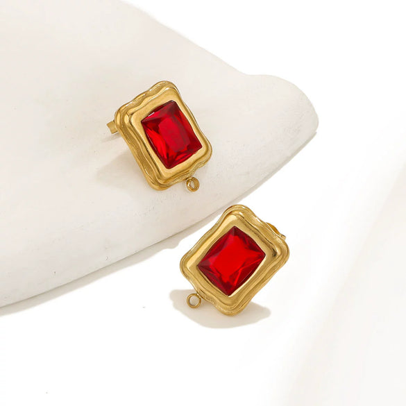 Stainless Steel 18K Gold Plated Electroplated Geometric Square Pendant For Diy Earrings With Inlaid Zircon