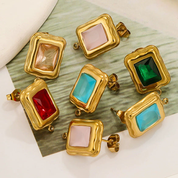 Stainless Steel 18K Gold Plated Electroplated Geometric Square Pendant For Diy Earrings With Inlaid Zircon