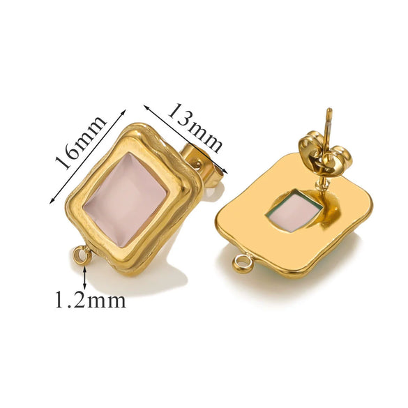 Stainless Steel 18K Gold Plated Electroplated Geometric Square Pendant For Diy Earrings With Inlaid Zircon