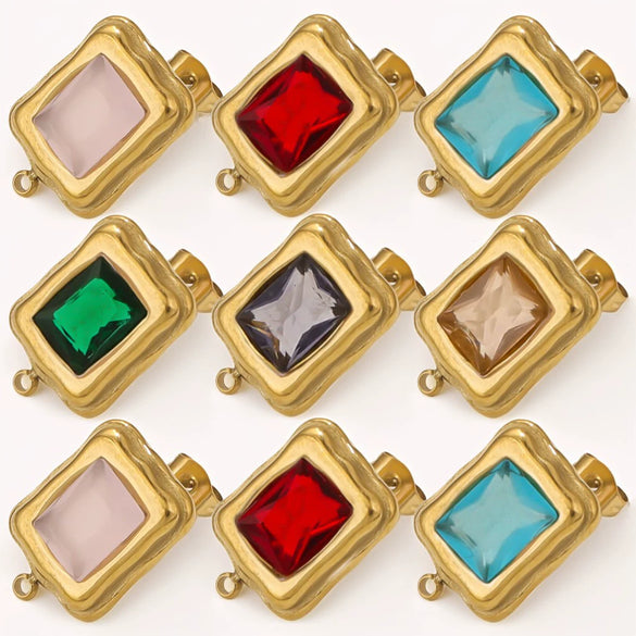 Stainless Steel 18K Gold Plated Electroplated Geometric Square Pendant For Diy Earrings With Inlaid Zircon