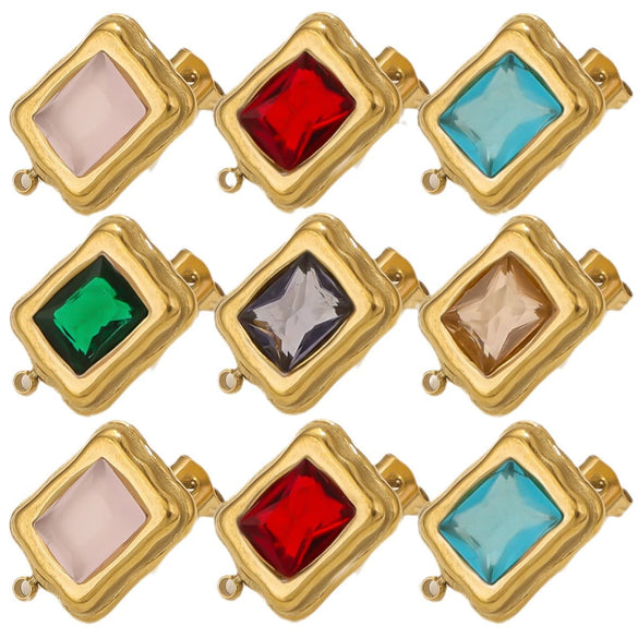 Stainless Steel 18K Gold Plated Electroplated Geometric Square Pendant For Diy Earrings With Inlaid Zircon