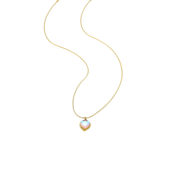 Stainless Steel 18K Gold Plated Moonstone Necklace For Women Simple Versatile Love Style