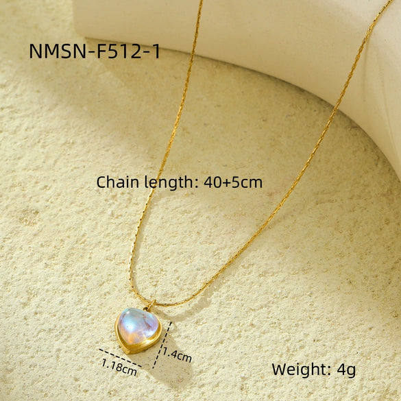 Stainless Steel 18K Gold Plated Moonstone Necklace For Women Simple Versatile Love Style