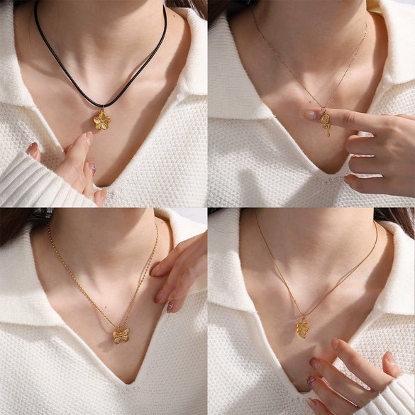 316L Stainless Steel 18K Gold Plated Pendant Jewelry Butterfly Flower Leaf Shape