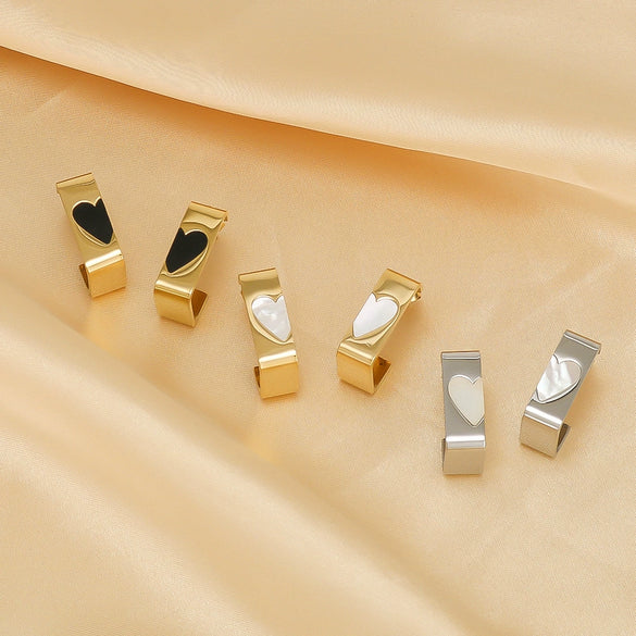 Stainless Steel 18K Gold Plated Rectangular Earrings With Heart Shaped Fritillary Inlay Electroplated