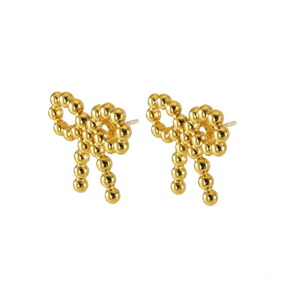 316L Stainless Steel 18K Gold Plated Round Bead Bow Earrings Jewelry