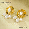 Stainless Steel 18K Gold Plated Round Pleated Pearl Tassel Pendant Earrings Vintage Style Electroplated