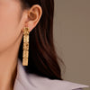 Stainless Steel 18K Gold Plated Square Hammer Pattern Long Tassel Retro Exaggerated Women's Earrings