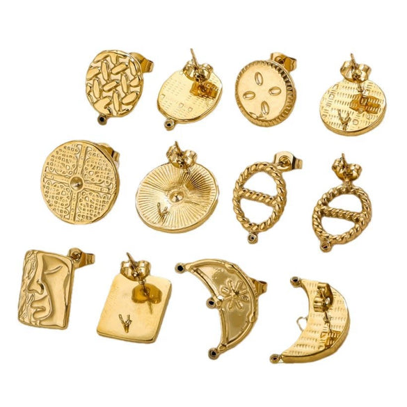 Stainless Steel 18K Gold Plated Square Open Ring Fashion Original Design Diy Earrings