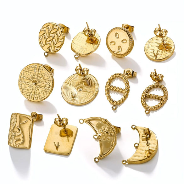 Stainless Steel 18K Gold Plated Square Open Ring Fashion Original Design Diy Earrings