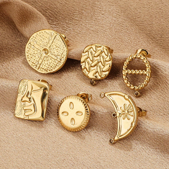 Stainless Steel 18K Gold Plated Square Open Ring Fashion Original Design Diy Earrings