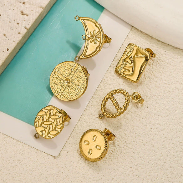 Stainless Steel 18K Gold Plated Square Open Ring Fashion Original Design Diy Earrings