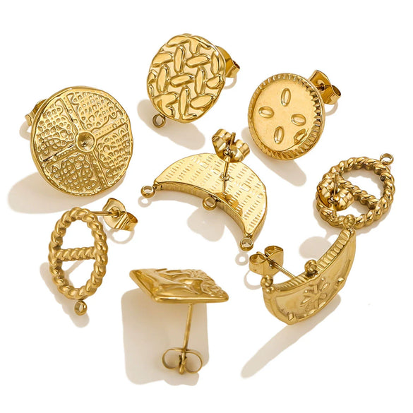 Stainless Steel 18K Gold Plated Square Open Ring Fashion Original Design Diy Earrings