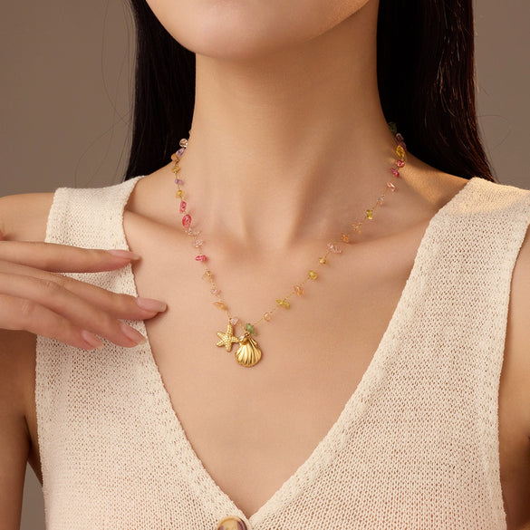 Stainless Steel 18K Gold Plated Starfish Pendant Necklace For Women