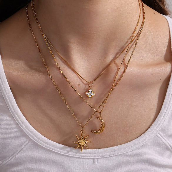 316L Stainless Steel 18K Gold Plated Sun Moon Pendant Jewelry Fashion Necklace For Women
