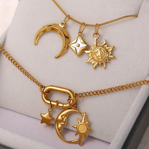 316L Stainless Steel 18K Gold Plated Sun Moon Pendant Jewelry Fashion Necklace For Women