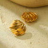 Stainless Steel 18K Gold Round Pleated Texture Electroplated Women's Joker Style Earrings