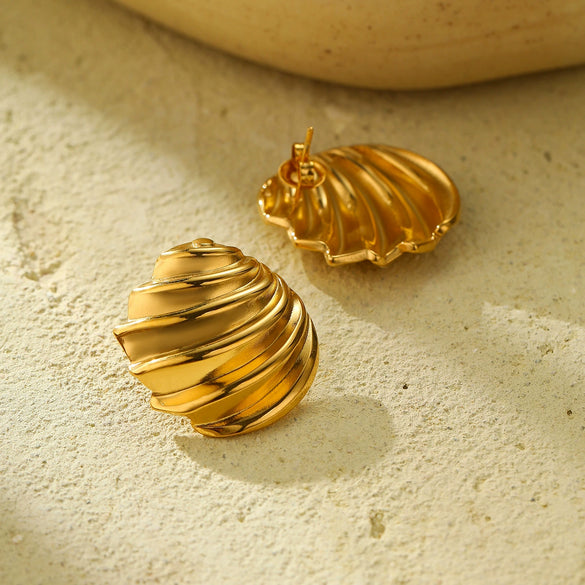 Stainless Steel 18K Gold Round Pleated Texture Electroplated Women's Joker Style Earrings