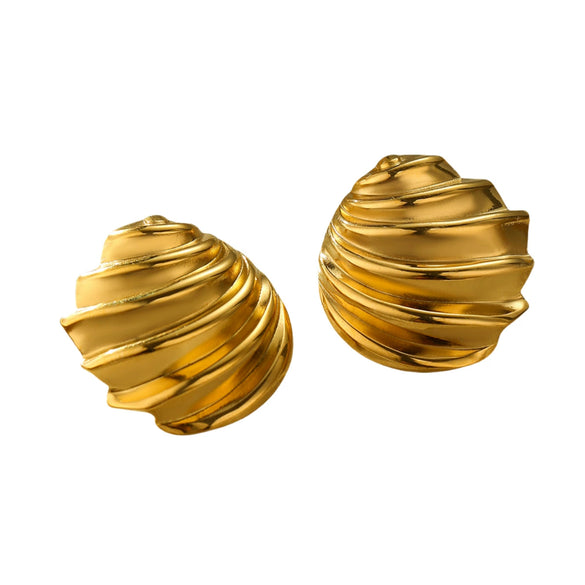 Stainless Steel 18K Gold Round Pleated Texture Electroplated Women's Joker Style Earrings