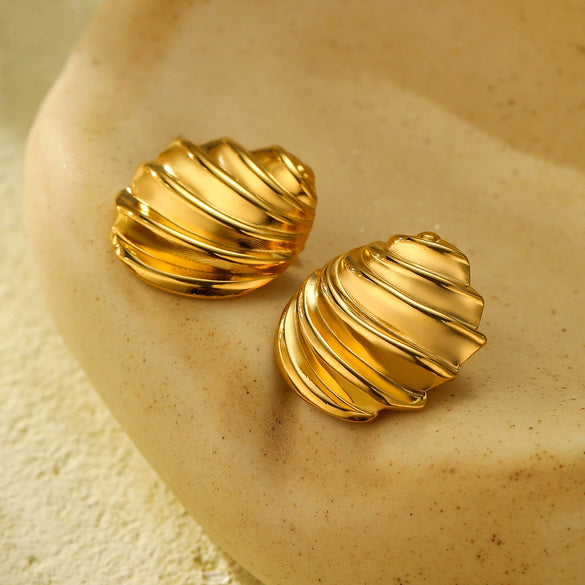 Stainless Steel 18K Gold Round Pleated Texture Electroplated Women's Joker Style Earrings