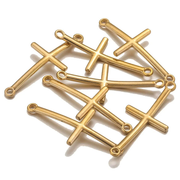 Stainless Steel 18K Gold Vacuum Plated Arc Cross Pendant Jewelry Making For Diy Bracelet And Necklace