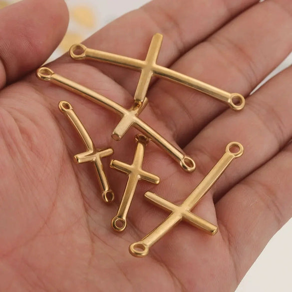 Stainless Steel 18K Gold Vacuum Plated Arc Cross Pendant Jewelry Making For Diy Bracelet And Necklace