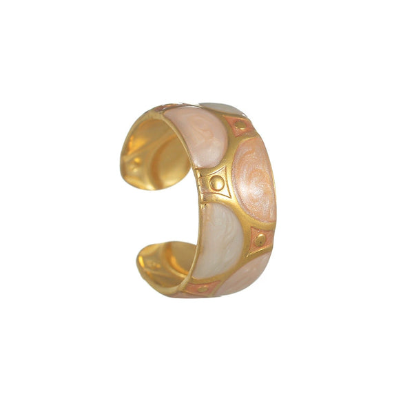 Stainless Steel 18K Goldplated Enamel Geometric Oil Dripping Ring