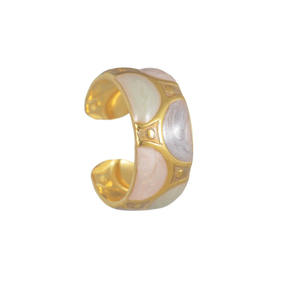 Stainless Steel 18K Goldplated Enamel Geometric Oil Dripping Ring