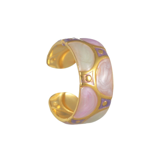 Stainless Steel 18K Goldplated Enamel Geometric Oil Dripping Ring