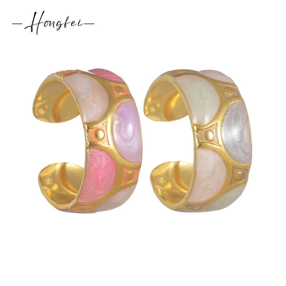 Stainless Steel 18K Goldplated Enamel Geometric Oil Dripping Ring