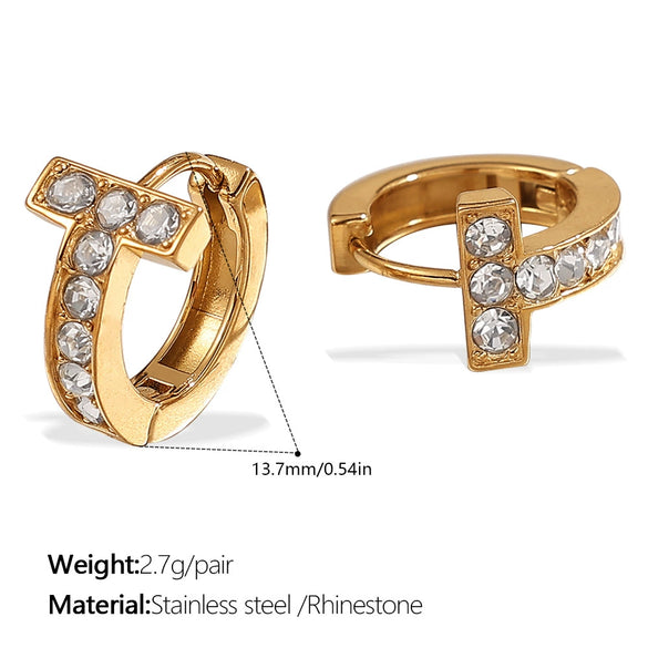 316L Stainless Steel 18K Goldplated Rhinestone Inlaid Earrings Electroplated Fashion Style For Women