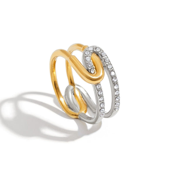 Stainless Steel 18K Goldplated Stacking Ring With Diamonds And Ushaped Design For Women
