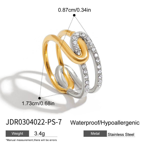 Stainless Steel 18K Goldplated Stacking Ring With Diamonds And Ushaped Design For Women