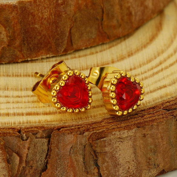 316L Stainless Steel 18K Inlaid Zircon Heart Shape Women's Earrings